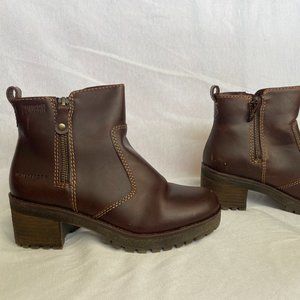 Moto Leather Boots Chunky Heel Brown Waterproof Zipper Dayton Boots Size 7 M